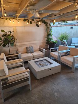 7 pieces aluminum patio dining/outdoor patio fire pit set/conversation Set/outdoor Furniture/Cash Only