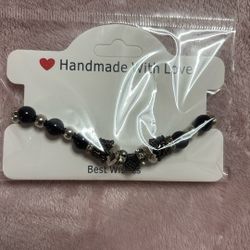 Handmade Black Silver King Crown Men Bracelet 