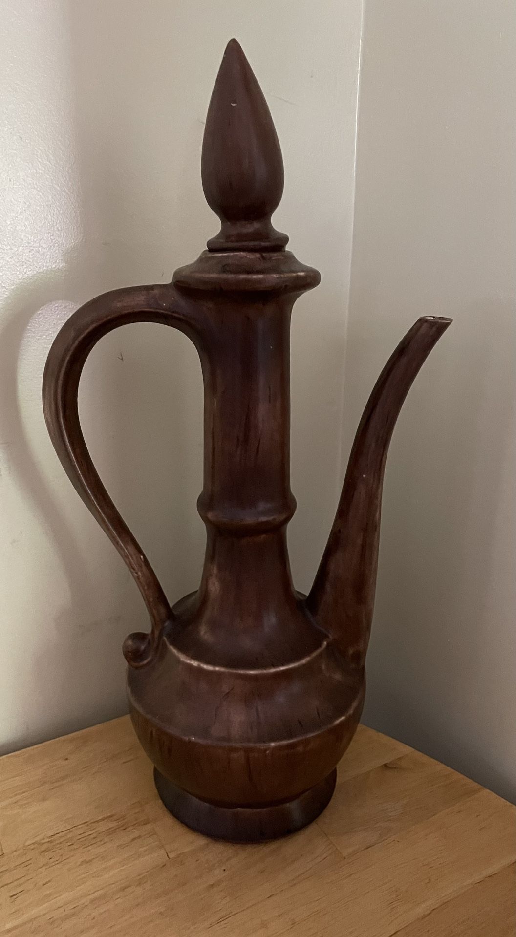 1968’ Genie Bottle Vintage Ceramic Vase Pitcher With Lid. Brown. 17”