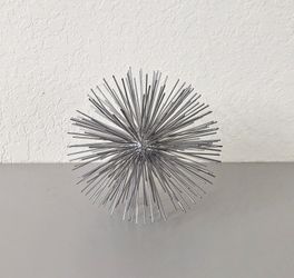 Silver Metal Starburst Spiked Sphere Sculpture