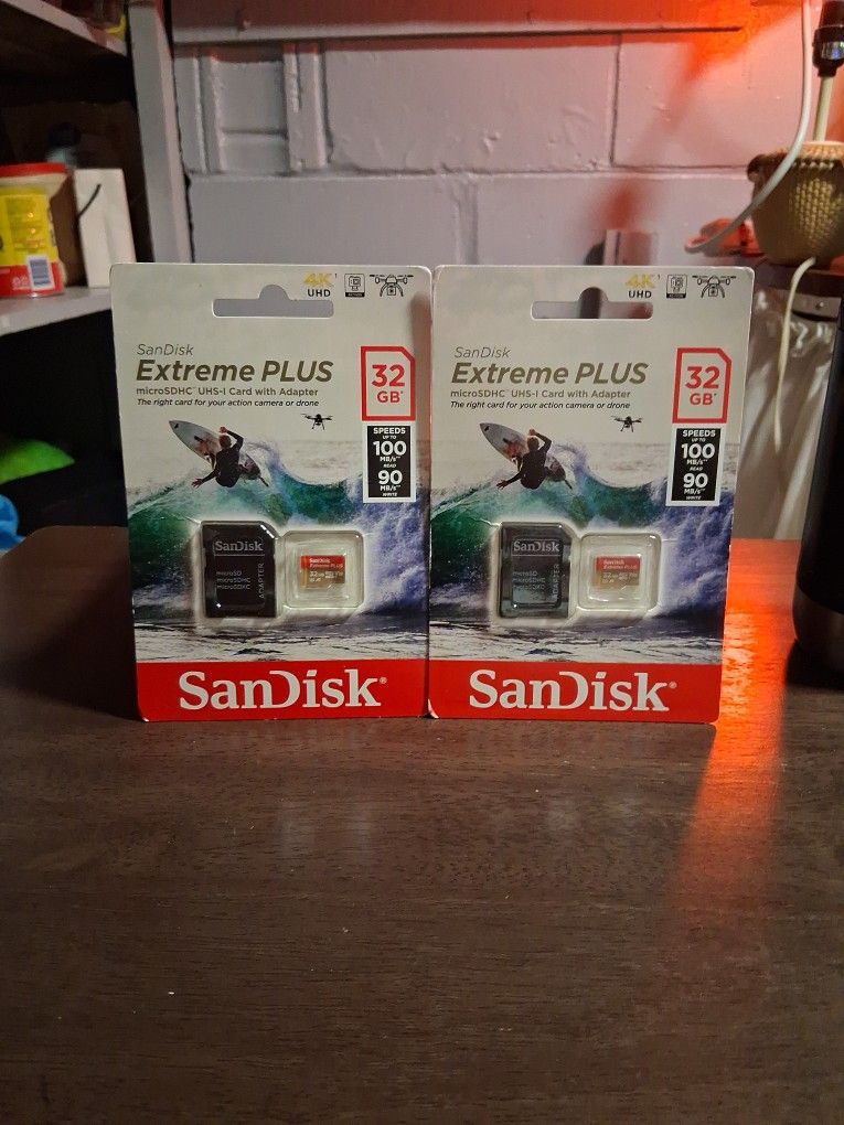 SanDisk Brand New Extreme Plus Microsdhc UHS-I CARDS With Adapter 32 Gb 100 Speed Sealed
