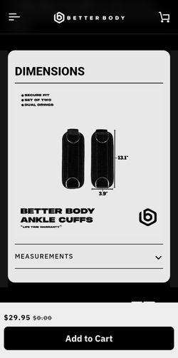 Better Body Ankle Cuffs.
Brand new. Sealed.