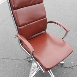 Brown Chrome Office Desk Chair Faux Leather With Height Adjust And Tilt Tension