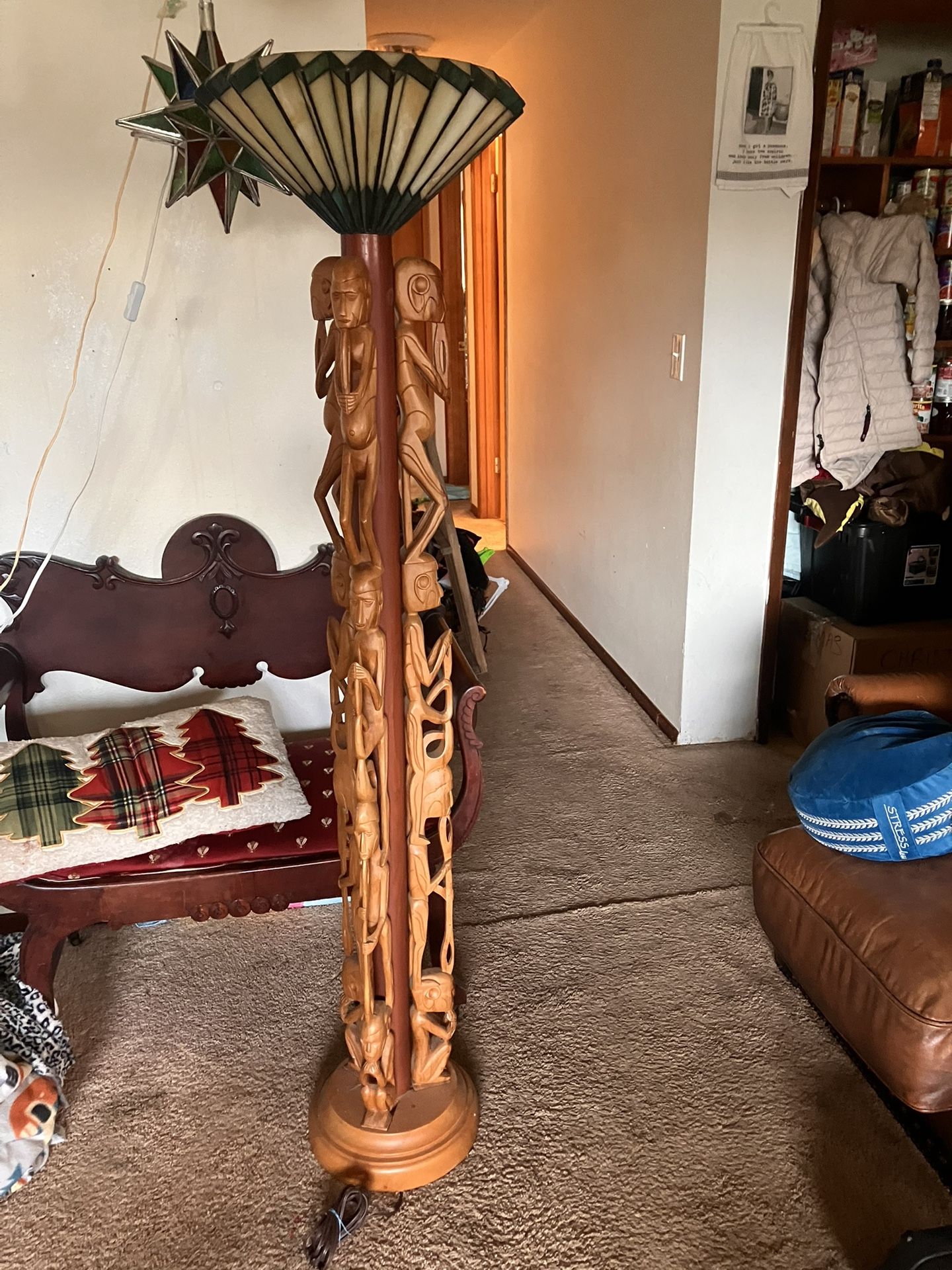 Amazing RARE Vintage Carved Wood Lamp