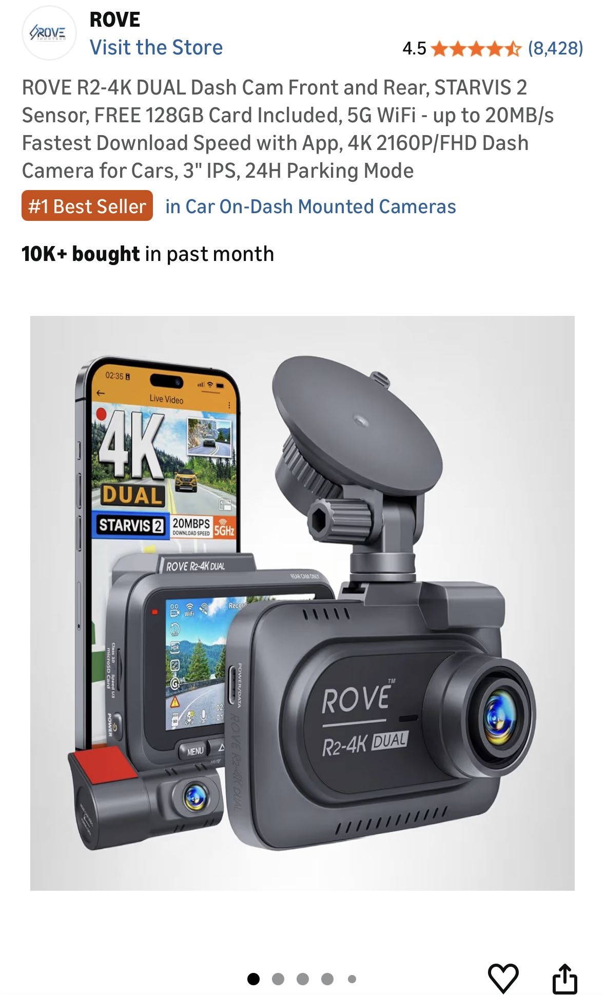 Rove R2-4K Dual Dashcam Front and Rear