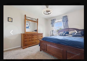 Set of queen Bed and Wood Dresser with Mirror and
