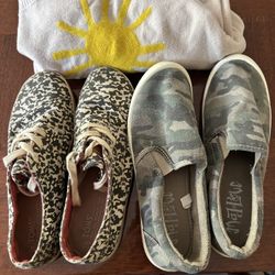 Ladies, shoes, and sweater combination, Tom’s and AAEDA