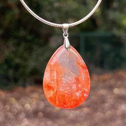 925 Silver Fire Quartz Teardrop Pendant