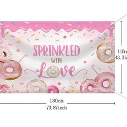 Donut Baby Sprinkle Backdrop Sprinkled with Love Donut Baby Shower Background Girl Baby