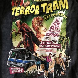 Universal Studios Hollywood, horror nights, terror, tram, gray hoodie, size extra large
