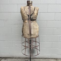 Antique Vintage Victorian Mannequin Dress Form Wire Skirt Cage Cast Iron Wheels