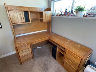 L-shaped desk with hutch