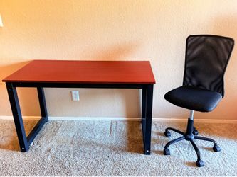 Wood Computer Desk + Rolling Office Chair
