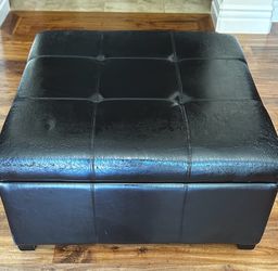 Leather Storage Ottoman Dark Brown