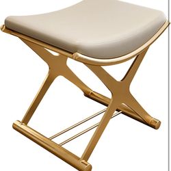 Vanity Stool,Leather Ottoman Makeup Stool with Metal X Legs,Multifunctional Chairs for Makeup,Modern Padded Vanity Seat Foot Rest Stool,Sofa Stool for