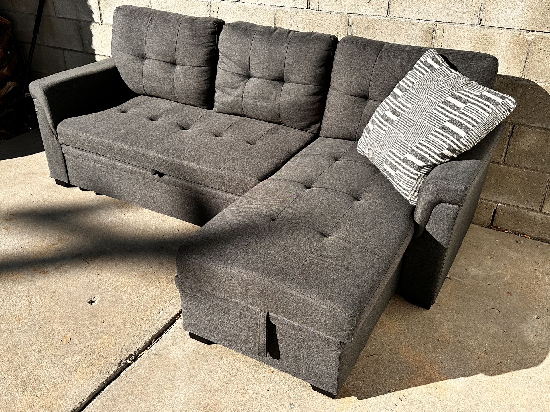 Dark Gray Pullout Sectional Sofa Bed with Storage Chaise