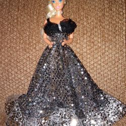1976 Vintage Mattel Barbie Doll Black Sequins Gown