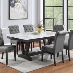 Marble Dining Table With 6 Chairs Available In Grey Or Beige