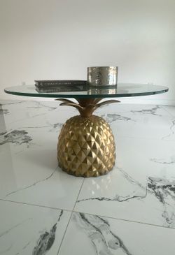 Vintage Gold Pineapple Coffee Table – 30” Glass Top