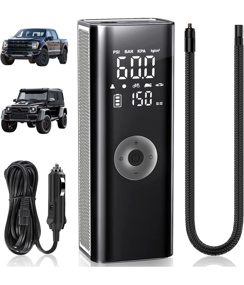 Portable Air Compressor for Car Tires Fast Cordless Tire Inflator Car Air Pump 12V Real 150PSI 7800mAh