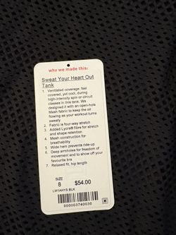 Lululemon Sweat Your Heart Out Tank, Sz 8 