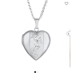 Helzberg diamond Engraved Butterfly Heart Locket Pendant in Sterling Silver
