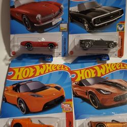 4 Hot Wheels Convertibles: Tesla Roadster,  Corvette C7 Z06, BMW 507, '69 Camero 
