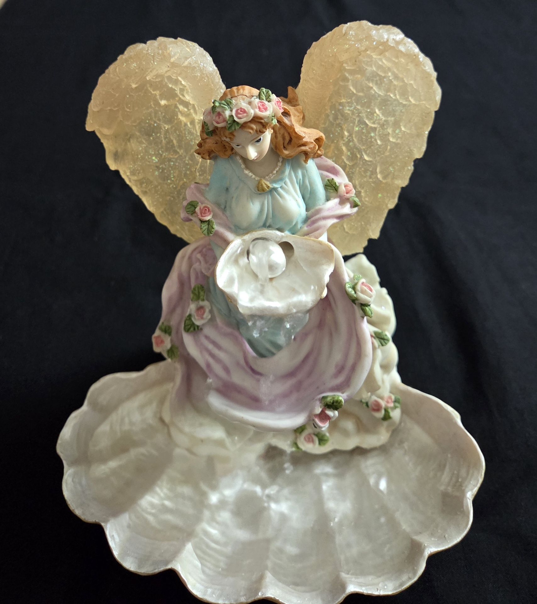 Gorgeous Seashell Angel Water Fountain 8.5"X7.75" Ceramic&Resin Battery (2x AA) Operated
