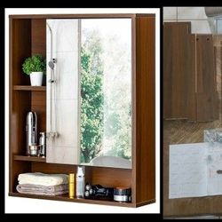 Wood Wall Cabinet w/ Mirror – NEW (Missing 2 Small Back Trim Pieces)