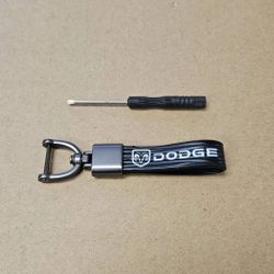 Brand New Dodge Black Leather Strap Keychain Keyring