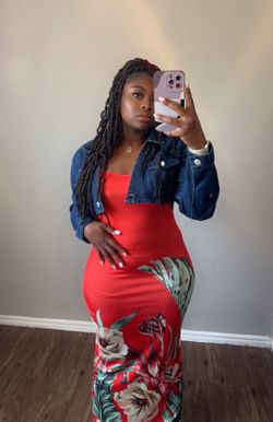Red Floral Bodycon Dress - Woman Sleeveless Dress