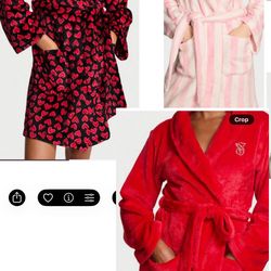 New w/Tags Victoria’s Secret  Plush &  Cozy Short Robe   Red & Red Hearts 2 sizes avail:  M/L  XL/XXL   Pink Stripe  XL\XXL  $38  Millington - Bartlet