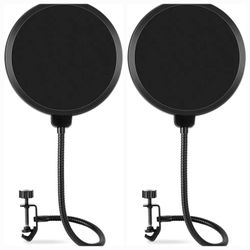 Set Of 2 Studio Microphone Pop Filter 4-Layer Mesh Screen, 360° Gooseneck For Voice/ Audio Recording 