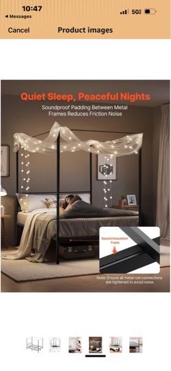 Full Size Canopy Bed Frame Metal, Four Poster Bed Heavy Duty Steel Slats, Under Bed Storage, No Box Spring, Easy Assembly, Black