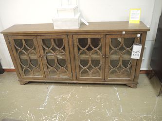 Four Door Fretwork Glass Console - Medium Warm Brown | Sideboard | Buffet