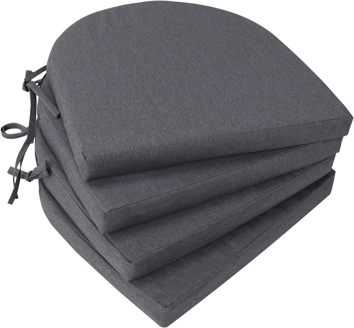 Topotdor Outdoor Chair Cushions Set of 4, Waterproof Patio Chair Cushions for Outdoor Furniture, Round Corner Seat Chair Pads with Ties for Patio Gard