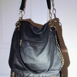   imoshionLeather Purse Shoulder Hobo Bag Graphite Dark black Long Fringe NEW