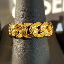 14k solid yellow gold Cuban link style ring sz 10 13.2 grams 8mm