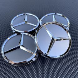 MERCEDES BENZ SET OF 4 SILVER 75 mm/2.95in Wheel Center Caps Fits Most Models