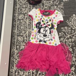 Minnie mouse dress with rose hair tie (pink or purple) with a choker