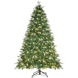pirecart 9ft Artificial Holiday Christmas Tree with Ice Crystal Snow Standing Xmas Tree with Warm lights & Metal Stand