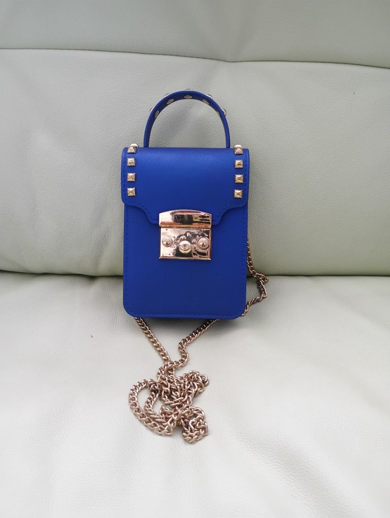 Le Mie Blue Women's Jelly Gold Stud Tone Gold Tone Chain Strap Crossbody Bag