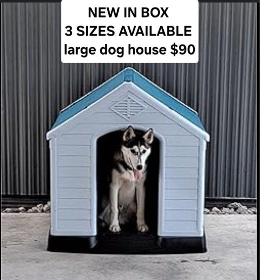 New In Box Large Dog House, Elevated Floor, Ventalated Panels, ALL Weather Water UV Resistant Large Dog Igloo Casa De Mascota 3 Sizes $70-$90-$110 