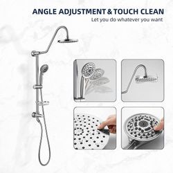 Shower System with 8" Rain Shower Head, 5-Function Shower Head with Handheld, Adjustable Slide Bar, 59" Stainless Steel Hose, Chrome