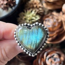 Size 7 925 Silver Overlay Labradorite Ring 