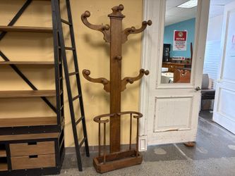 Antique 10 Hook Solid Oak Branched Hall Tree