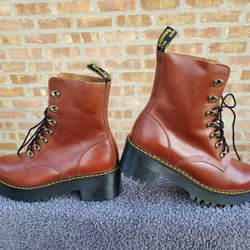 Dr Martens Leona Farrier Leather Combat Boots Brown Color Women US Size 9 