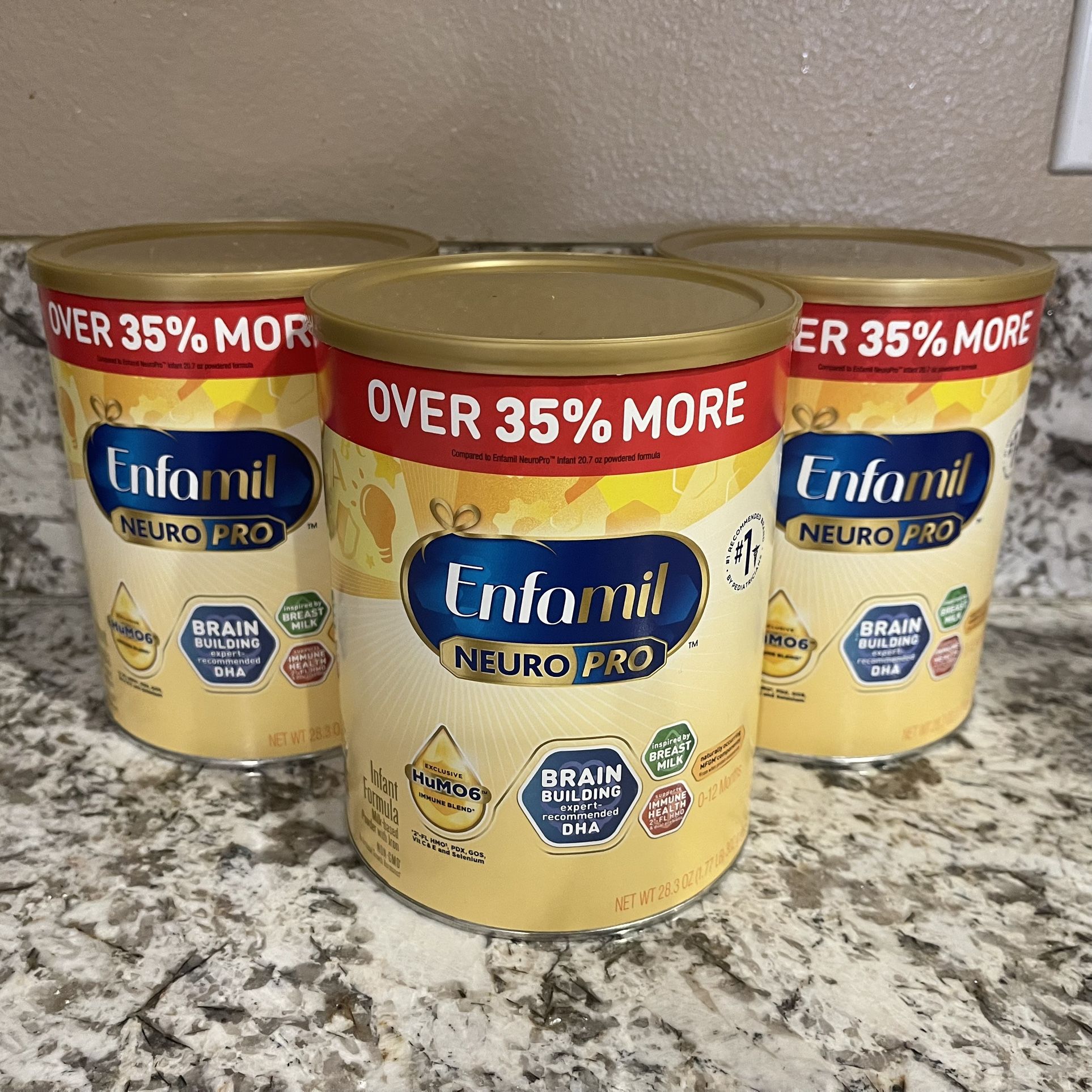 3 LARGE CANS Enfamil NeuroPro Powder Baby Formula 35% MORE FREE 35% Mas Gratis