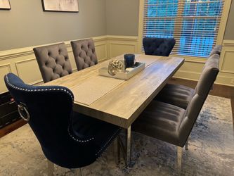 Contemporary 7-piece Dining Room Set (Grey/Metal/Blue)