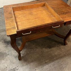 Antique oak Larkin library table with drawer